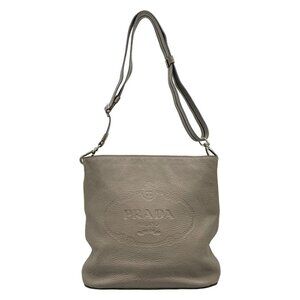 Auth PRADA - 1BE057 Gray Beige Leather Shoulder Bag